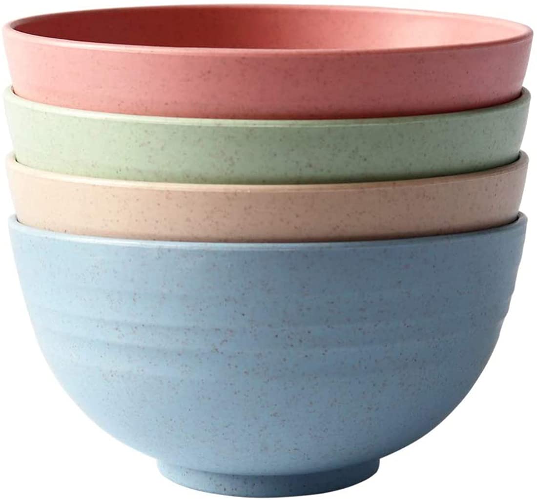 Wheat Straw Bowl Set - Lightweight, Durable, 4-Piece Bowl Set for Dishwasher and Microwave Safe Heating - Non-Toxic, Eco-Friendly, Reusable Snack Bowls