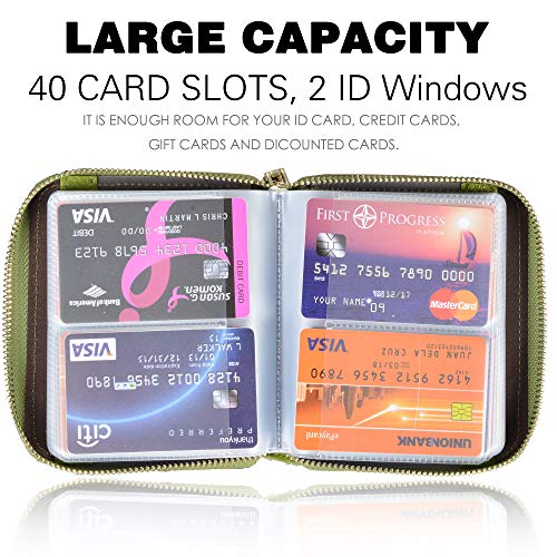 Easyoulife Womens Credit Card Holder Wallet Zip Leather Card Case Rfid Blocking (Green) #TOP2