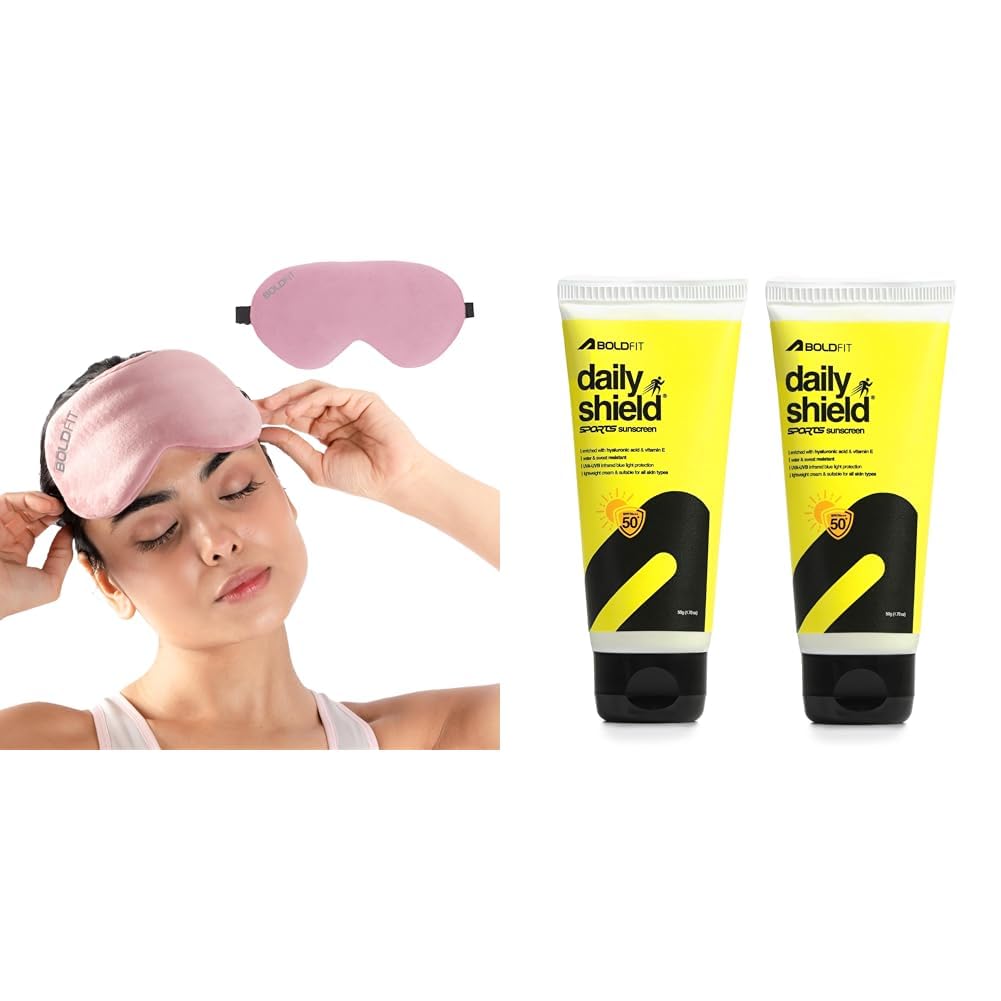 Boldfit Eye Mask for Sleeping with Adjustable Strap Super Soft Sleeping Mask Blind Fold for Comfor | Boldfit Sports Sunscreen SPF50 PA+++, Broad Spectrum UVA/UVB IR Blue Light Protection, Lightweight-picture-3