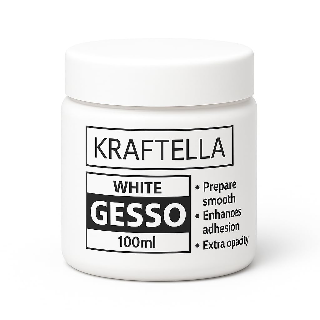 KRAFTELLA White Gesso 100 ml | Acrylic Gesso Primer for Canvas, Wood, MDF, Paper, Resin | Non-Toxic, Water-Based, Matte Finish | Art & Craft Surface Primer for Painting & Mixed Media (Pack Of 1)