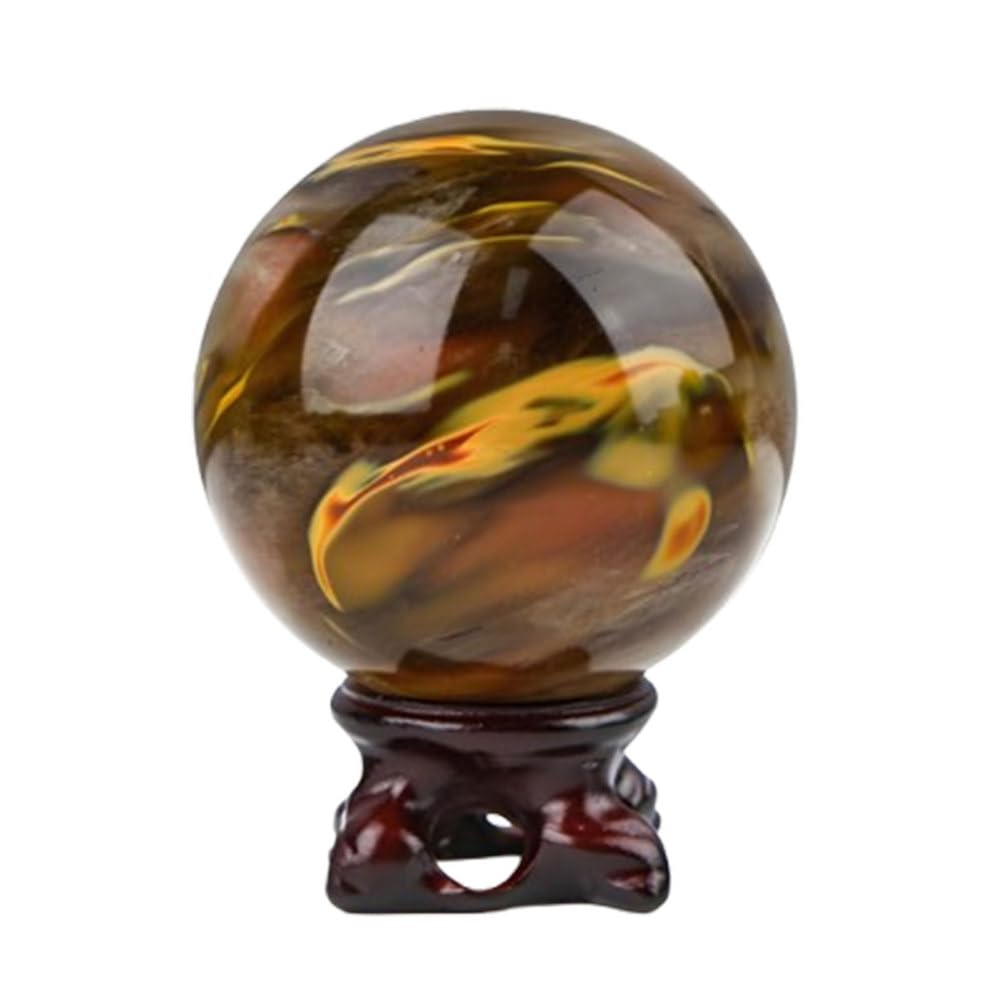 CNTUSRXT 60-70mm Smelting Stone Ball with Wood Stand Crystal Gemstone Divination Sculpture Figurine for Fengshui Gemstone Stone
