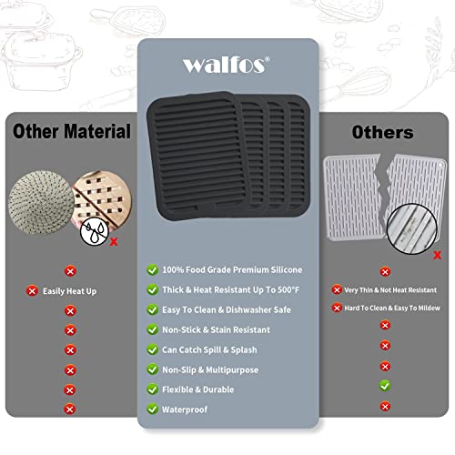 Image of Walfos Trivets for Hot Dishes, Multi-Purpose Silicone Pot Holders, Hot Pads for Kitchen Hot Pots and Pans, Heat Resistant Silicone Mats for Kitchen Countertops, Non-Slip, 2 Pack, Black