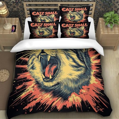 Housse de Couette Chat 3D 140x200 Parure de Lit Single en Microfibre
