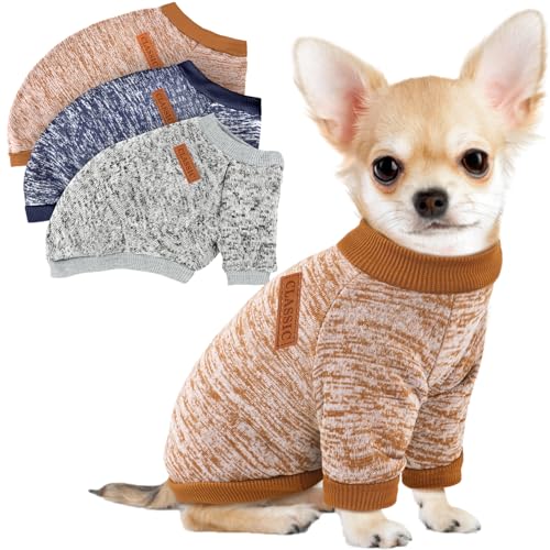 Image of 3 Pack Dog Sweaters for Small Dogs Girl Boy Winter Fleece Clothes Warm Soft Dog Sweatshirt Outfit for Dogs Cats Pet Apparel