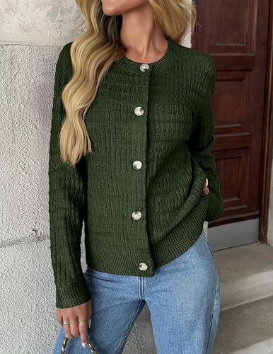 Image of Zeagoo Women's 2026 Cardigan Sweaters Button Down Crew Neck Open Front Long Sleeve Knit Cropped Jackets