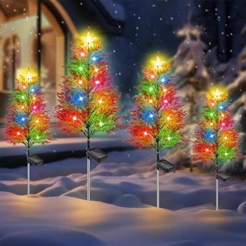 4 Pack Christmas Outdoor Decorations, Artificial Small Solar Christmas