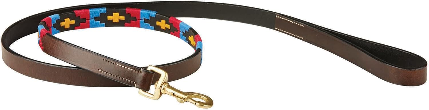WeatherBeeta Polo Leather Dog Lead, Beaufort Brown/Purple/Teal, Medium