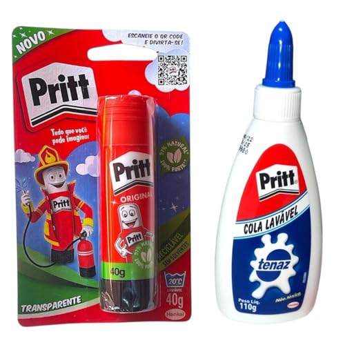Kit 1 Cola Escolar Banca Tenaz 110g+ 1 Cola Bastão Pritt 40g