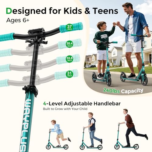 Image of WAYPLUS Kick Scooter for Ages 6+,Kid,Teens & Adults.8 Big Wheels,240lb