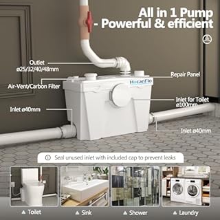 Upflush Macerating Toilet System, 500W Durable Copper Motor Grinder Pump with 4 Inlets for Basement Toilet/Sink/Washer/Laundry Wastewater Disposal, One Piece Full Skirt Toilet, Quiet Operation