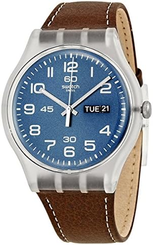 Swatch SUOK701 Daily Friend Blue Day Date Dial Brown Leather Unisex Watch  New : Swatch: Amazon.co.uk: Watches