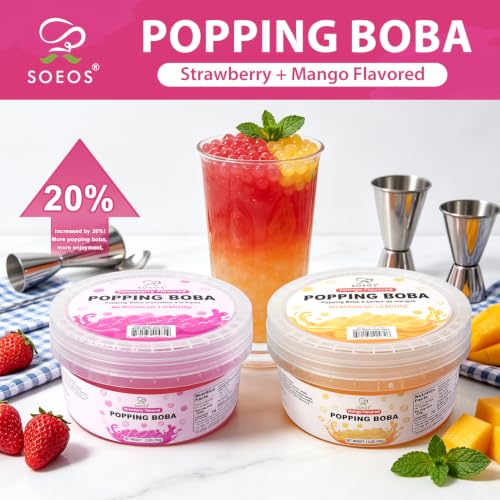 Image of Soeos Strawberry Mango Popping Boba, Fruit Pearls, 1.2 lb (550 g) Pack of 2