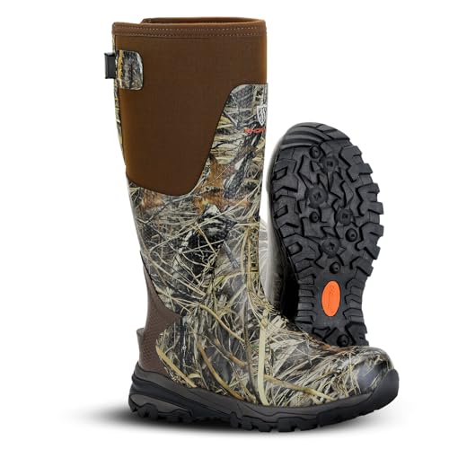 Showave Men's Arctic Pro Rubber Hunting Boots with Steel Shank Insulated Rain Boot Waterproof Neoprene Mud Boot Outdoor Snow Working Boots Cold Weather,Size 10,Camo