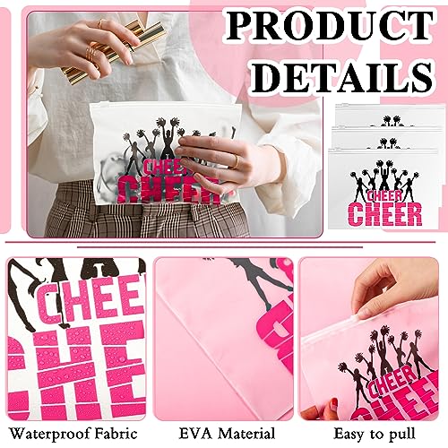 Huquary 91 Pcs Cheerleader Gifts Kit 30 Pcs Zipper Portable Cheer Makeup Bag 30 Pcs Cheer Keychain 30 Pcs Black Cheer Bracelets 1 Bag Waterproof Cheer Stickers for Women Girls Cheerleader Teammates - Thumbnail 3