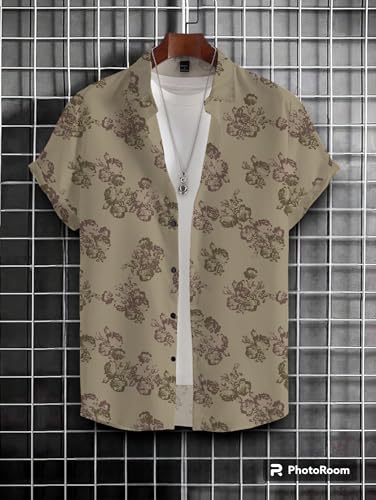 Image of Men's Striped Slim Fit Half Sleeves Stratchable Printed Shirt