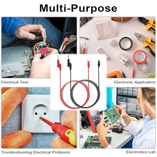 Image of Sumnacon Multimeter Test Lead Set 3.3Ft /1M Stackable Banana Plug to Alligator Clips Test Cable Kit with Protective,Soft Silicone Flexible Electrical Test Wire Leads for Electrical Testing 500V /5A