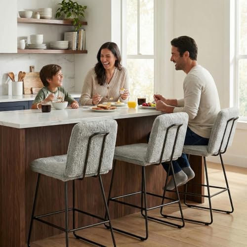 Image of Ollega 26 inch Counter Height Bar Stools with Back, Set of 2, Grey Velvet