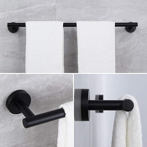 Miniatura 2 de Toallero de mano de baño negro mate de 24 pulgadas SUS 304 de acero inoxidable para montaje en pared de baño