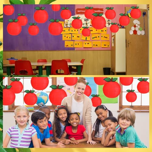 Image of Feifeiya 18 Pcs Classroom Decor Red Apple Shaped Paper Lantern Back to School Decor Ceiling Hanging Decorations for First Day of School Teacher Aappreciate Fruit Themed Party Home, 10 and 8 Inch