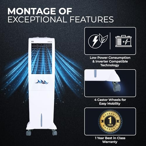 Image of RR Estella 35 LTR | Personal Tower Air Cooler with High Air Delivery, Honeycomb Pads, Castor Wheels | Room Cooler with Inverter Compatibility| 35L | 1 year Warranty