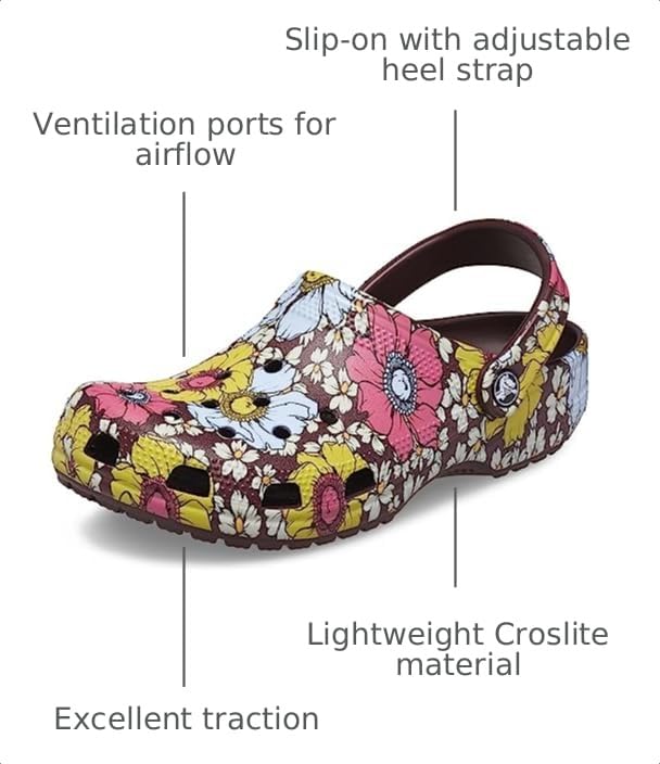 Image of Crocs Unisex Classic Floral Clog Dark Cherry /Multi 13 Men /15 Women