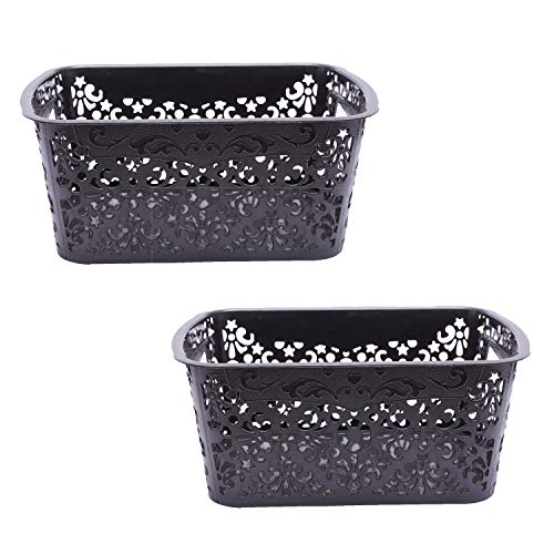 Image of Cutting Edge Essentials Plastic Storage Baskets /Shelf /Turkish Rack without Lid - Set of 2 for Fruit Vegetable Bathroom Stationary Home Basket with Handle (Black, Small)