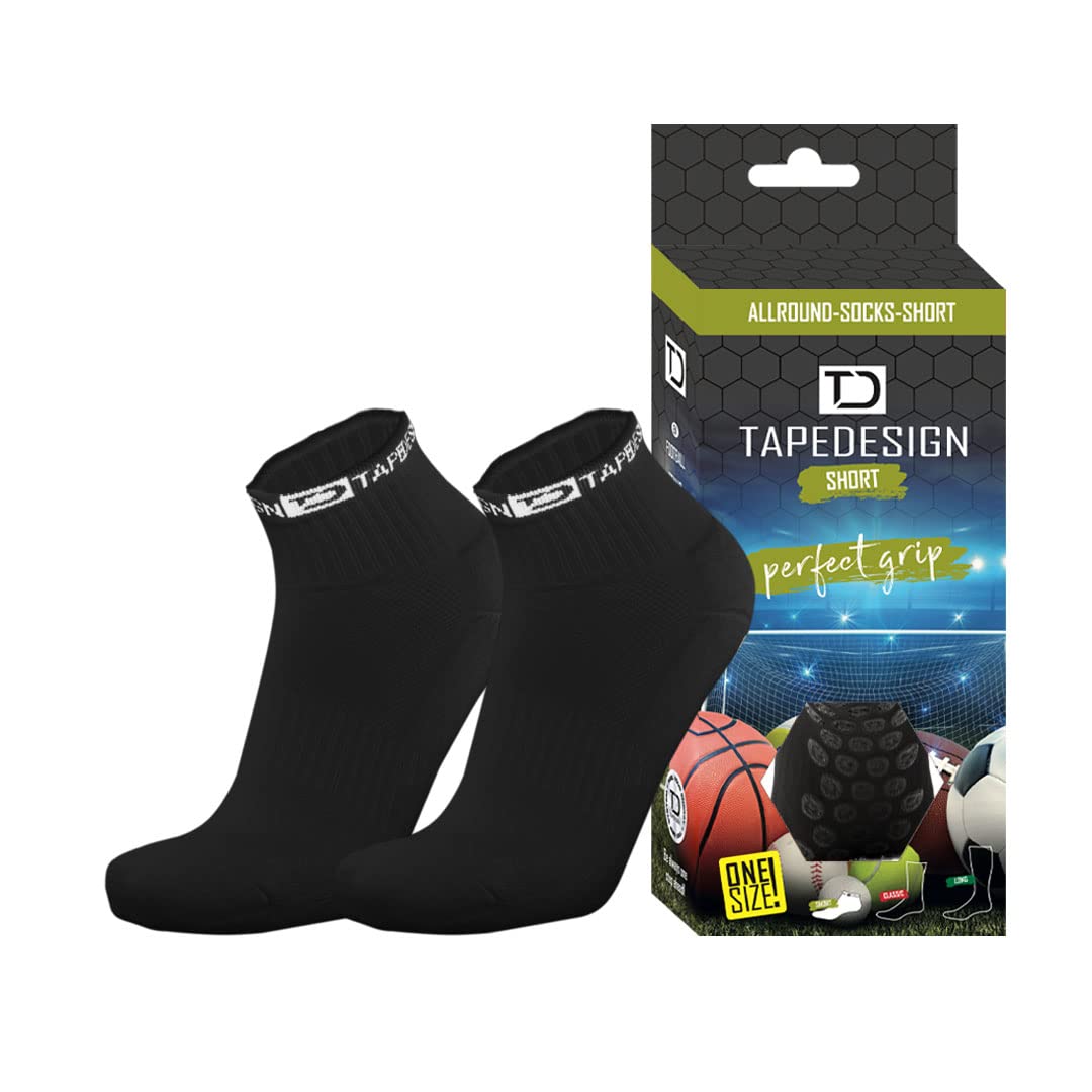 TAPEDESIGN Short – Rutschfeste Fußballsocke (1 Paar, Schwarz) mit gummierten Noppen