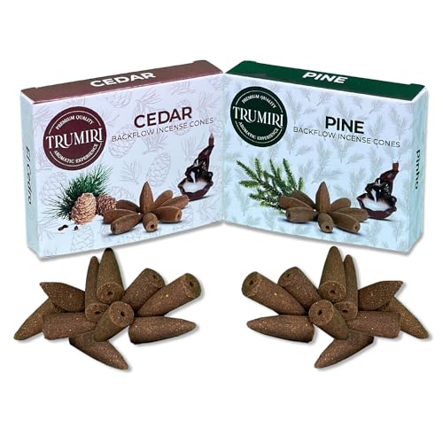 TRUMIRI Backflow Incense Cones - Combo Pack of 20 Incense Cones Waterfall - 10 Cedar + 10 Pine - Incense Backflow Cones - Waterfall Incense Cones - Incense Waterfall Cones