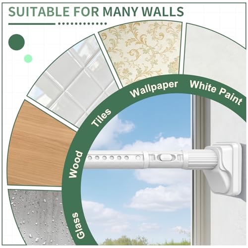 Image of YNL Tension Curtain Rod No Drilling, 41-122 Inch Long Heavy Duty Shower Curtain Rod, One-Click Adjustable Tension Rods for Bathroom /Patio /Window, Outdoor Rods, Renter Friendly, Non-Slip, White