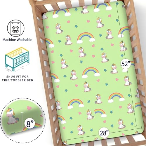 Image of Unicorn Crib Sheet Set, Fitted Crib Sheets Girl, 4 Pack Breathable Soft Microfiber Baby Crib Sheets, 28 X 52 in Crib Mattress Sheets for Standard Crib & Toddler Mattress