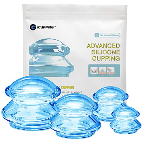 Cupping Therapy Sets, Silicone Vacuum Suction Cupping Cups for Body Massage, Anti Cellulite, Deep Tissue Myofascial Release, Muscle Relaxation, Pain Relief, Joint Pain Cellulite & More (Blue, 4)
