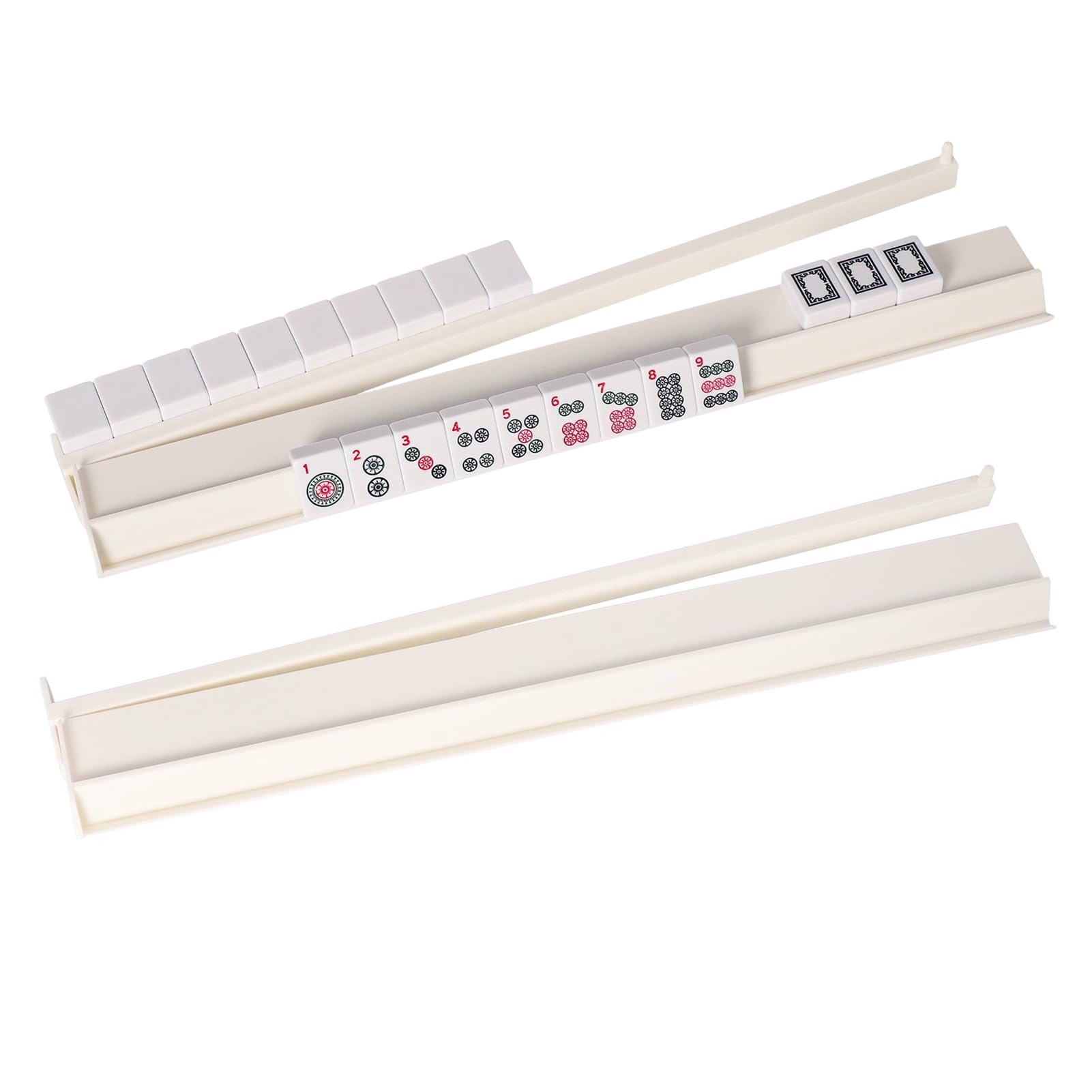 tiasusan 4pcs mahjong racks with pushers (white), american mahjong all-in-one tile rack with pusher combo