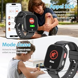Alutoria Montre Connectée Enfant-Smartwatch avec 4G GPS et Appel Vidéo Chat SOS Jeux Mode Classe Podomètre Réveil- Montre Enfants pour Garçons Filles 5-13 Ans Noir