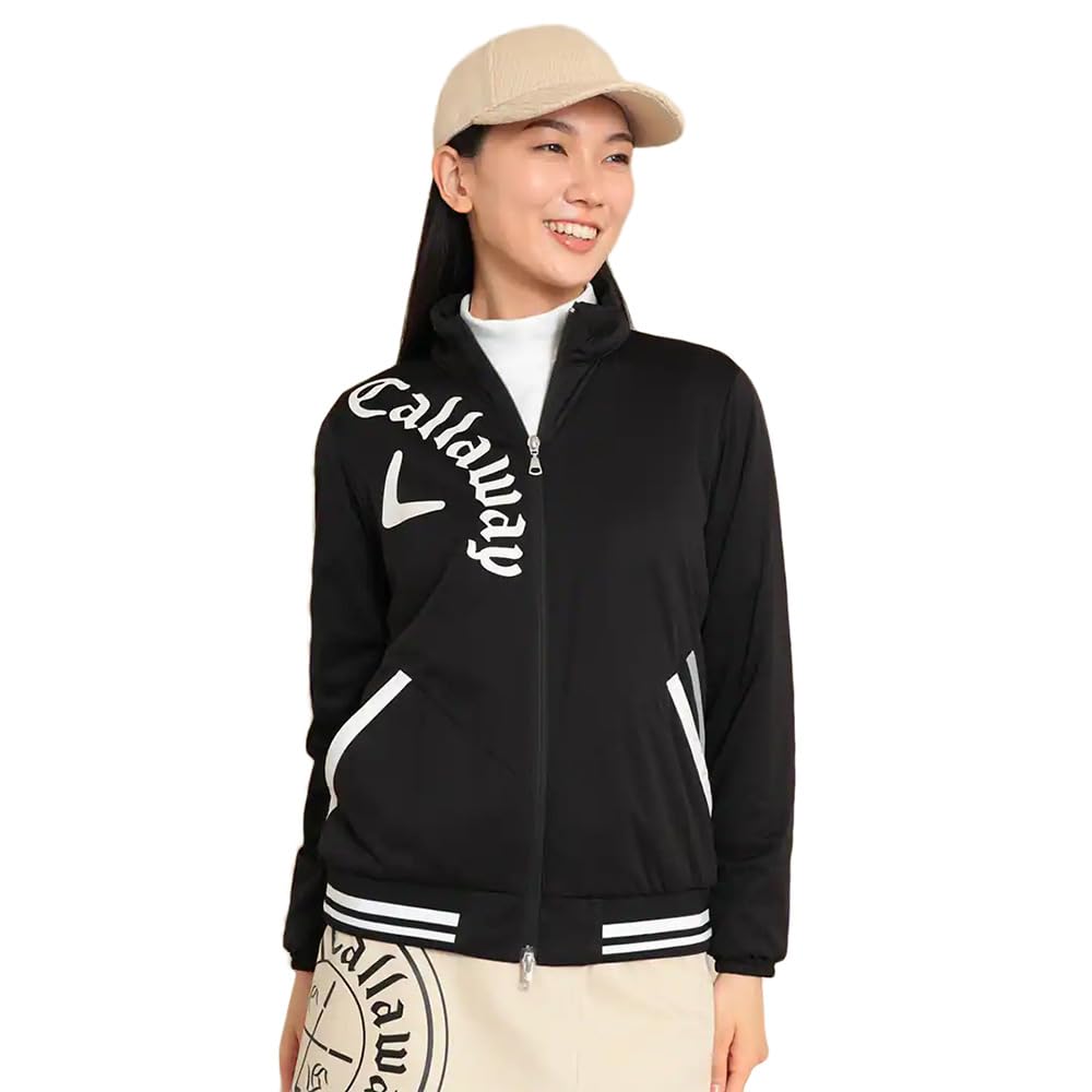 キャロウェイ ダブルジップ ジャケット 裏起毛 ブラック 総柄 Mサイズ Callaway キャロウェイ ストレッチ ナイロンタフタ 中綿