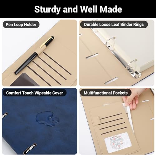 Libreta A4 de cuero azul oscuro para estudiantes con hojas blancas de 100g recargables 4