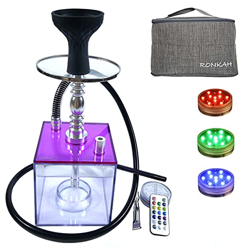 Shisha Hookah Set Acrylic Hookah RONKAH Hookahs Electric Hookah with LED Light Hookah Accessories Hookah Silicone Bowl Hookah Tongs Acrylic Cube Hookah Hooka Huka Smoking (Purple)