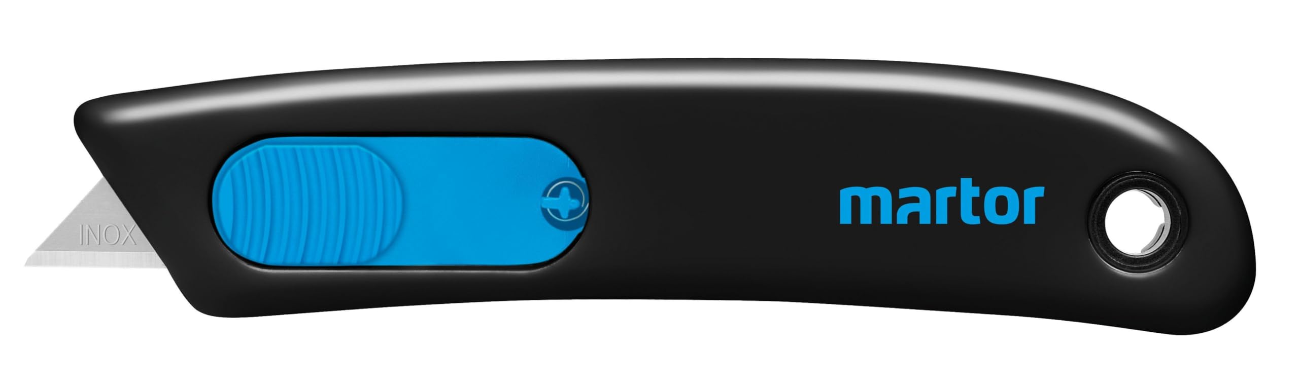 MARTOR Cuchillo de seguridad con retracción de hoja, con hoja de acero inoxidable, SECUNORM SMARTCUT, Cuchillo de seguridad profesional, pequeño, ligero, derecho & Para zurdos, desechable