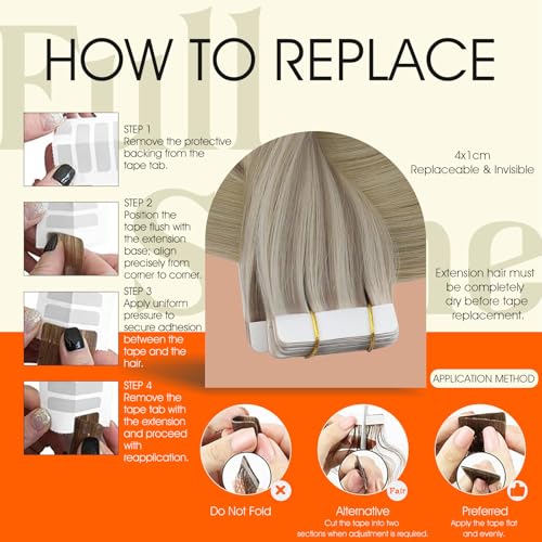Image of Full Shine Tape in Hair Extensions Human Hair 12Inch Color 18 Ash Blonde Ombre 22 And 60 Platinum Blonde Human Hair Tape in Extensions Invisible Remy Silky Straight Skin Weft 30G 20Pcs Double Sided