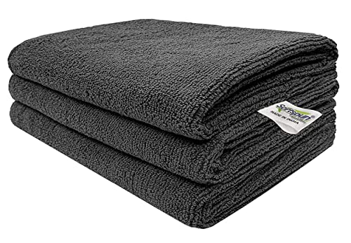 Image of SOFTSPUN Microfiber Cloth - 3 pcs - 40x40 cms - 340 GSM Grey - Thick Lint & Streak-Free Multipurpose Cloths - Automotive Microfibre Towels for Car Bike Cleaning Polishing Washing & Detailing