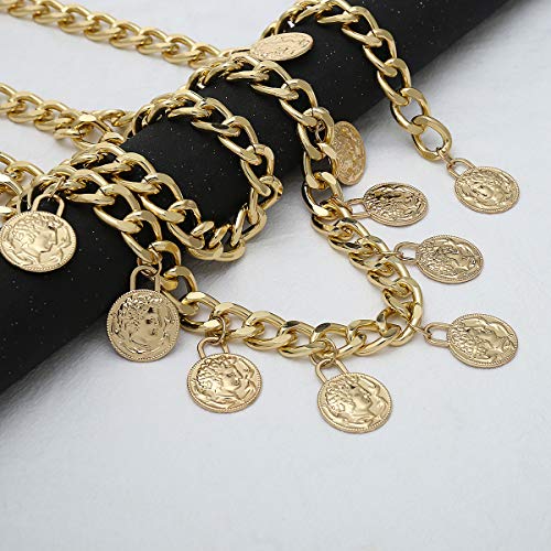 Vintage coin pendant tassel waist Chain sexy double Layer Metal Belt Waist Dress Belts for Women3