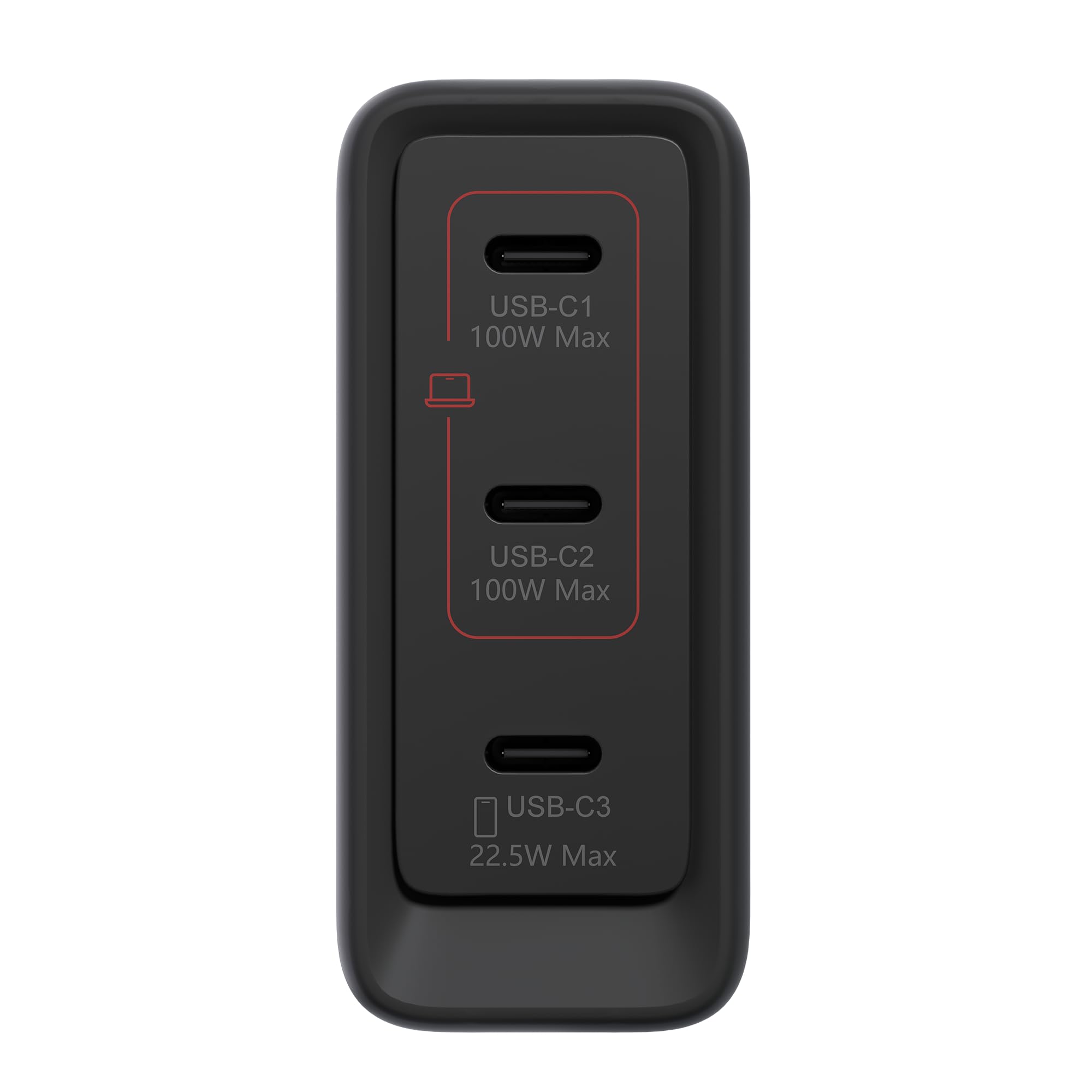Lenovo Multi-port USB-C 100W GaN Charger, caricatore con 3 porte USB-C e output fino a 100W o 65W+20W+10W, per notebook e dispositivi mobili