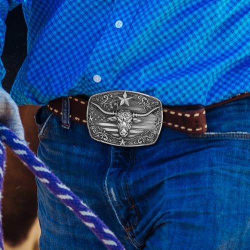 Image of Cowboy Belt Buckle for Men Western Cowgirl Rodeo Longhorn Bull Belt Buckles