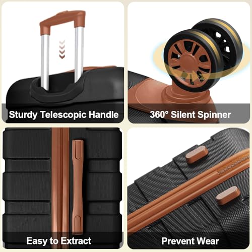 Image of AnyZip Luggage PC ABS Hardside Lightweight Suitcase with 4 Universal Wheels TSA Lock 20 24 28 Inch, Black Brown, 5 piece set, Fashion