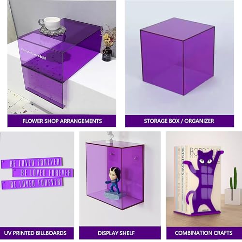 Image of 6 PCS Purple Transparent Cast Acrylic Sheets 8 inch x 12 inch x 0.118 inch, Plexiglass Plastic Sheet for Laser Cutting, Engraving Signs, DIY Projects.