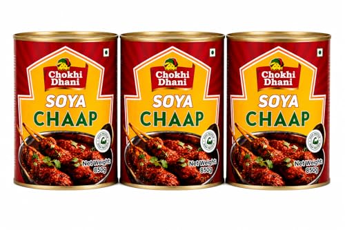 Image of Chokhi Dhani Veg SOYA Chaap 850g x 3 | High Protein Ready-to-Cook SOYA Chaap | Canned Food Chunks on Stick | Ideal for Curry, Tandoori, Gravy & Snacks