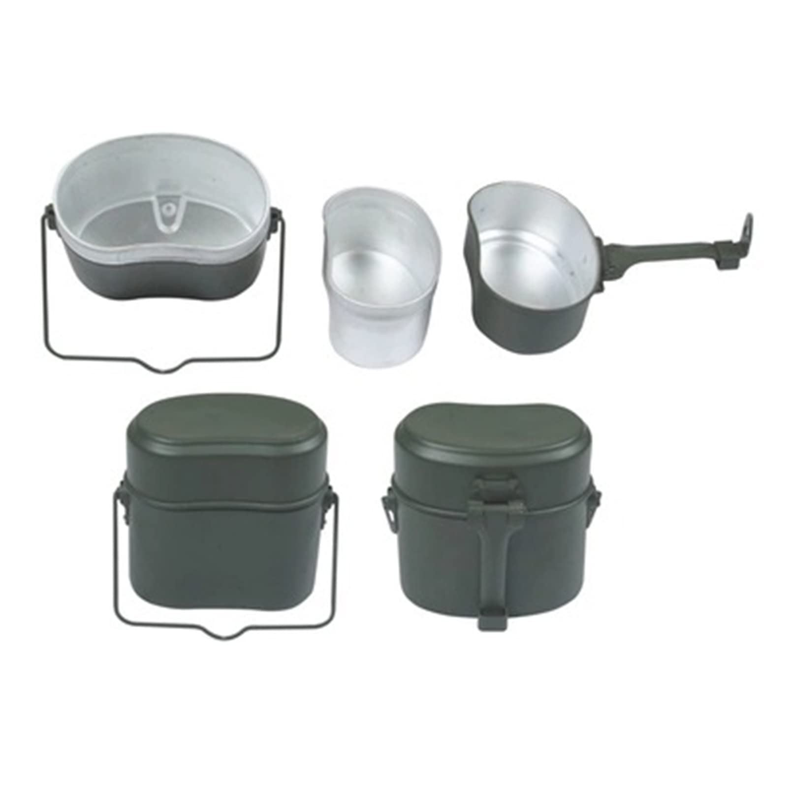 Lunchbox-Set Für Militärbegeisterte Im Deutschen Stil, Multifunktionaler Vintage-Wasserkessel aus Aluminium Für Den Außenbereich Und Grill-Lunchbox-Set (Armeegrün)