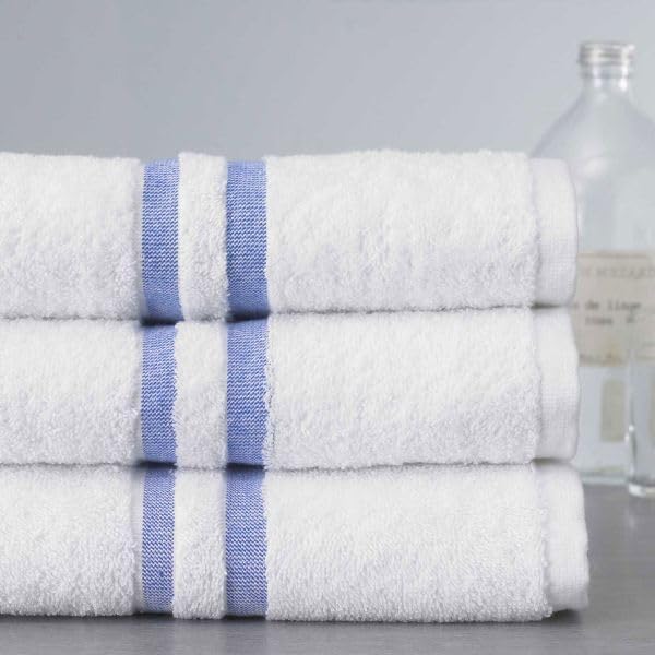 Forever Britain pack of 5 Pure Cotton Stripe Bath Towel Soft & High absorbent Hotel Quality Washable & Fast Drying Towel Set, bath sheets (Blue on White)