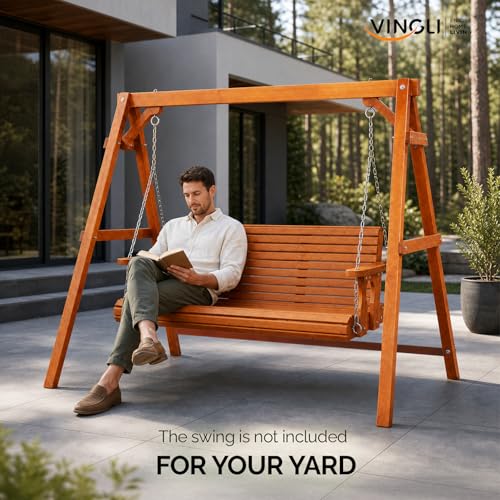 Image of VINGLI 6.9FT Wooden Porch Swing Frame for 5FT Swing, Brown