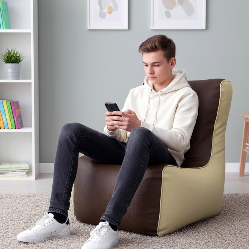 Image of Biggie Bean Bag 2XL Bean Bag Chair with Beans Filled-Perfect for Living Room,Bedroom,Study-Sale Design(Regular-Brown Cream)-Faux Leather
