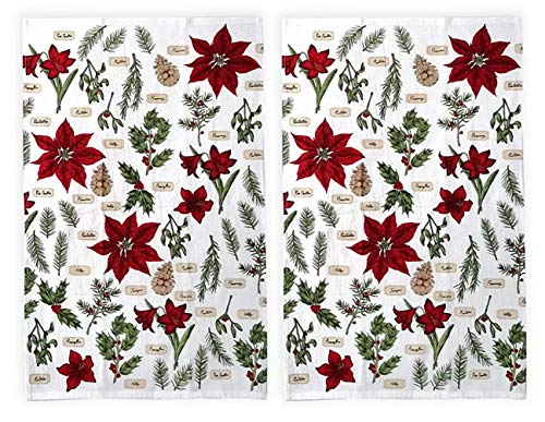 St. Nicholas Square Cotton Kitchen Towels, Set Of 2, Flour Sack Dishtowels, Christmas Poinsettia Holiday Floral Print,16.5 X 26 Inches #TOP6